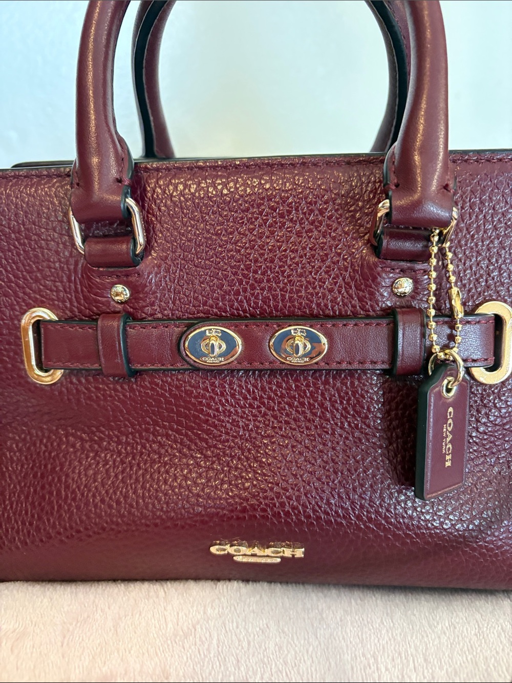 Coach Mini Blake Carryall F37635 Burgundy Pebbled Leather Crossbody Satchel - Picture 2 of 11